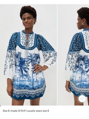 FARM Rio Blue and White Printed Mini Dress